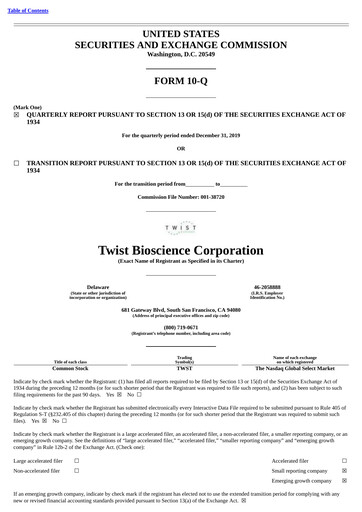 Miniature Twist Bioscience
 Rapport trimestriel 2020-q1