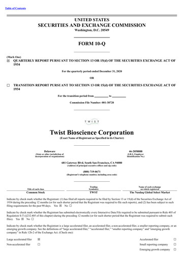 Miniature Twist Bioscience
 Rapport trimestriel 2021-q1