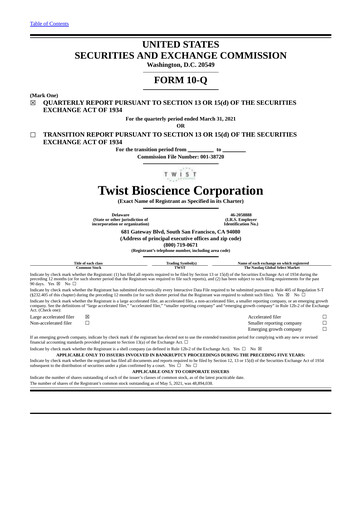 Miniature Twist Bioscience
 Rapport trimestriel 2021-q2