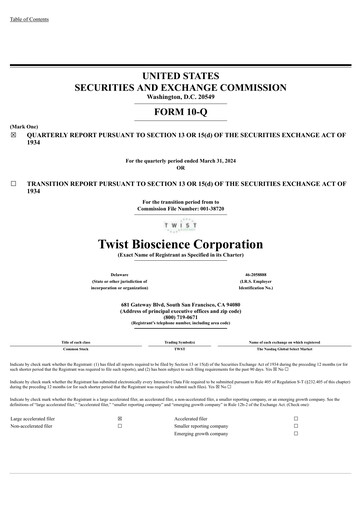 Miniature Twist Bioscience
 Rapport trimestriel 2024-q2