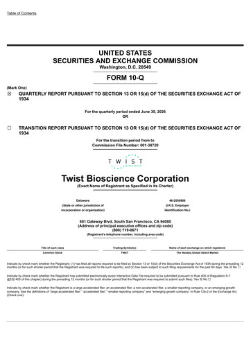 Miniature Twist Bioscience
 Rapport trimestriel 2026-q3