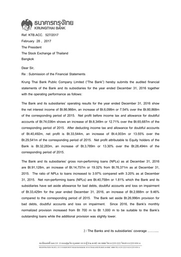 Thumbnail Krung Thai Bank Financial Statement 2016