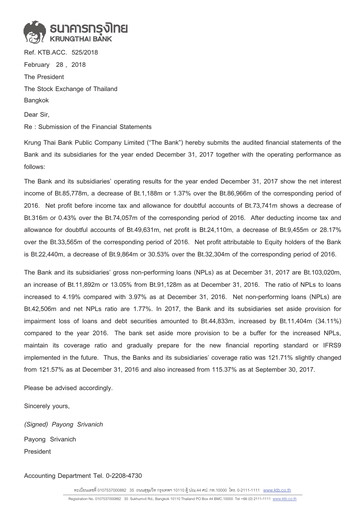 Thumbnail Krung Thai Bank Financial Statement 2017