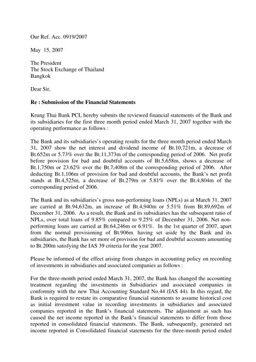 Thumbnail Krung Thai Bank Quarterly Report 2007-q1