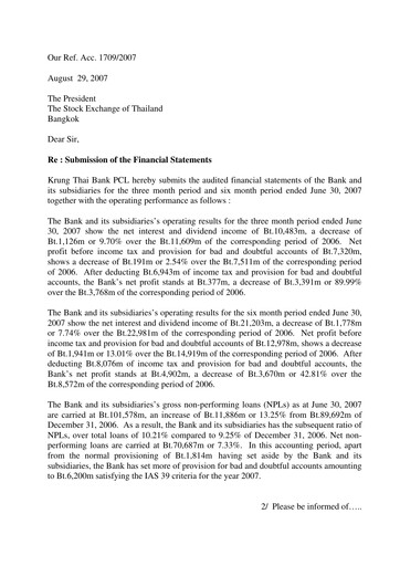 Thumbnail Krung Thai Bank Quarterly Report 2007-q2