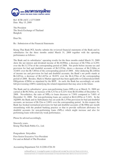 Thumbnail Krung Thai Bank Quarterly Report 2009-q1