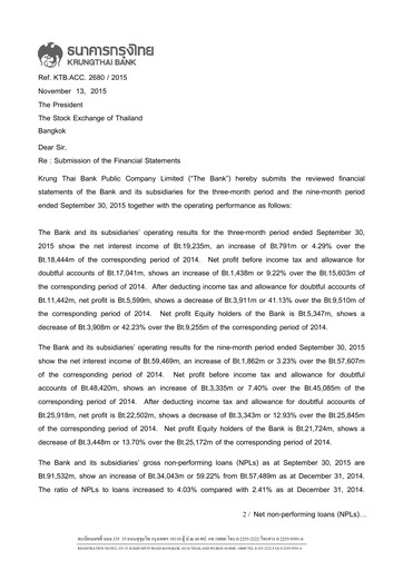 Thumbnail Krung Thai Bank Quarterly Report 2015-q3
