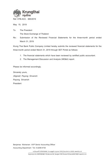 Thumbnail Krung Thai Bank Quarterly Report 2019-q1