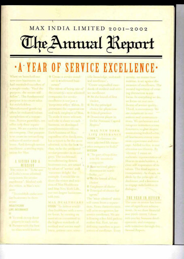 Thumbnail Max Financial Services
 Annual Report 2001-2002