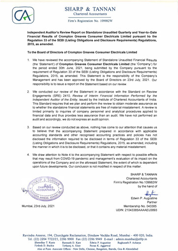 Miniature Crompton Greaves Consumer Electricals Rapport trimestriel 2021-2022-q1