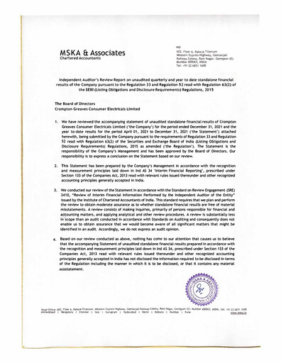 Thumbnail Crompton Greaves Consumer Electricals Quarterly Report 2021-2022-q3