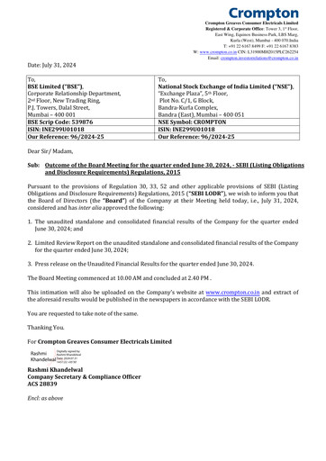 Thumbnail Crompton Greaves Consumer Electricals Quarterly Report 2024-2025-q1