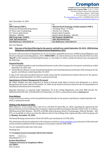 Thumbnail Crompton Greaves Consumer Electricals Quarterly Report 2024-2025-q2