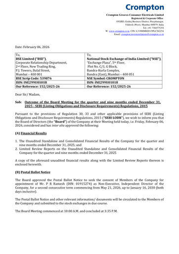 Thumbnail Crompton Greaves Consumer Electricals Quarterly Report 2025-2026-q3