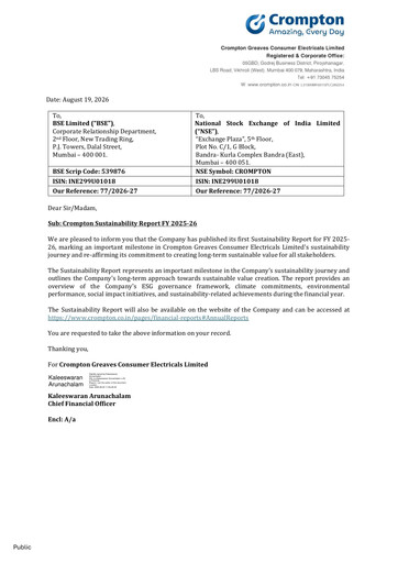 Thumbnail Crompton Greaves Consumer Electricals Sustainability Report 2025-2026