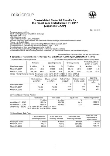Thumbnail Mixi Financial Statement 2017