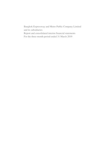 Miniature Bangkok Expressway and Metro (BEM) Rapport trimestriel 2019-q1