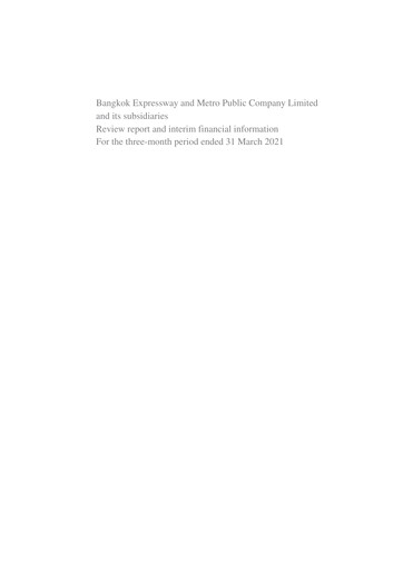Miniature Bangkok Expressway and Metro (BEM) Rapport trimestriel 2021-q1