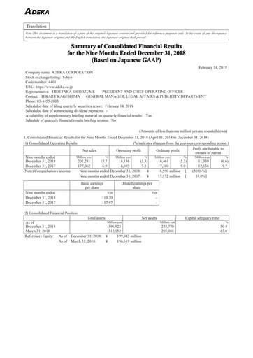 Thumbnail Adeka Corporation Quarterly Report fy2019-q3
