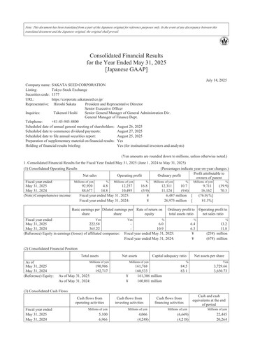 Thumbnail Sakata Seed Financial Statement fy2025