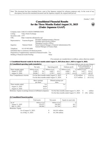 Miniature Sakata Seed Rapport trimestriel 2026-q1
