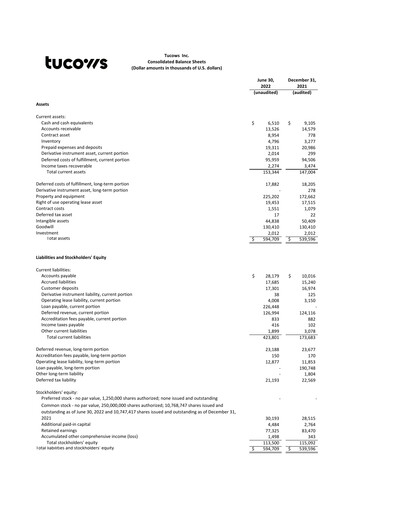 Thumbnail Tucows Financial Statement 2022-h1
