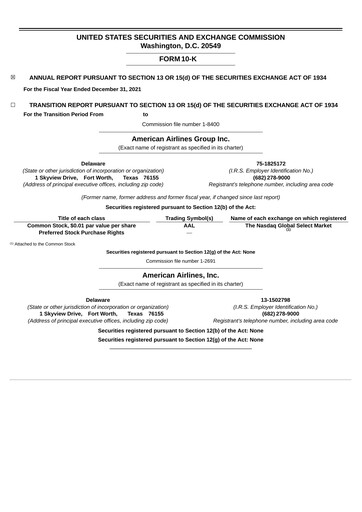 Thumbnail American Airlines Annual Report 2021