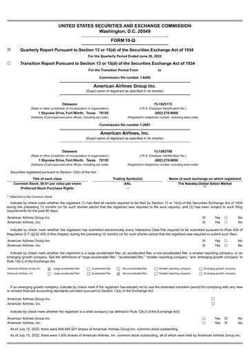 Vorschaubild American Airlines Quartalsbericht 2022-q2