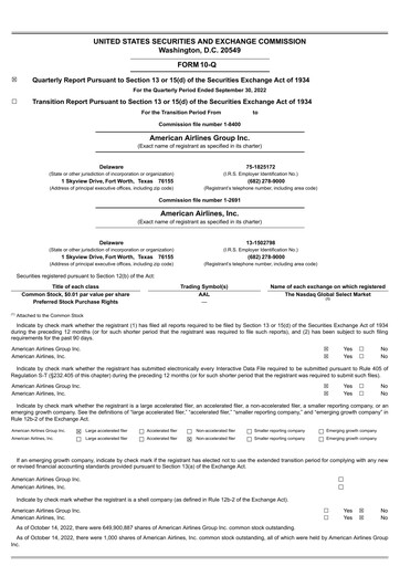Vorschaubild American Airlines Quartalsbericht 2022-q3