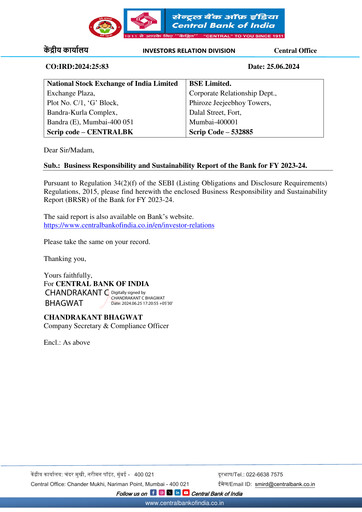Thumbnail Central Bank of India ESG Report 2023-2024