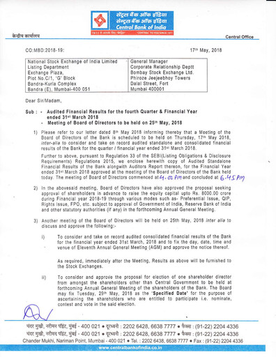 Thumbnail Central Bank of India Financial Statement 2017-2018