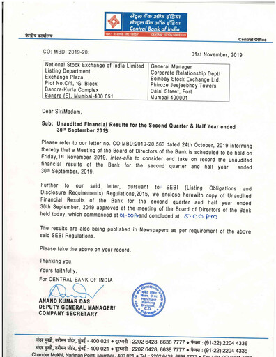 Thumbnail Central Bank of India Quarterly Report 2019-q2