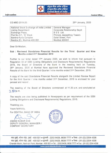 Thumbnail Central Bank of India Quarterly Report 2019-q3