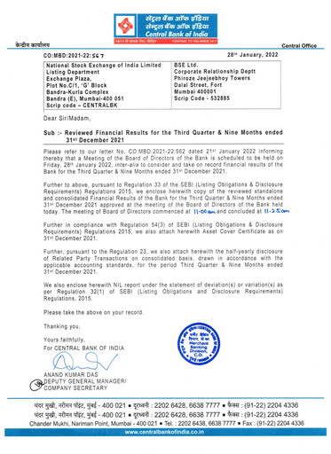 Thumbnail Central Bank of India Quarterly Report 2021-q3