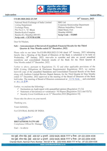 Thumbnail Central Bank of India Quarterly Report 2022-q3