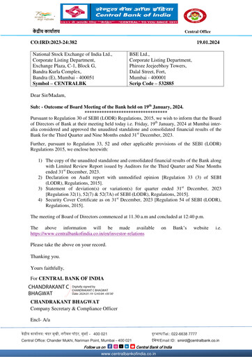 Thumbnail Central Bank of India Quarterly Report 2023-q3