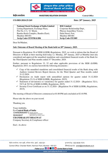 Thumbnail Central Bank of India Quarterly Report 2024-q3