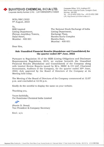 Thumbnail Sumitomo Chemical
 India Quarterly Report 2022-q1