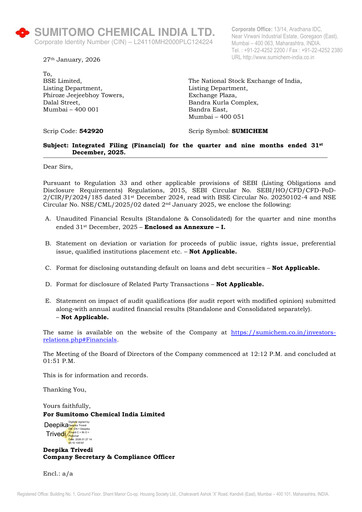 Thumbnail Sumitomo Chemical
 India Quarterly Report 2025-q3