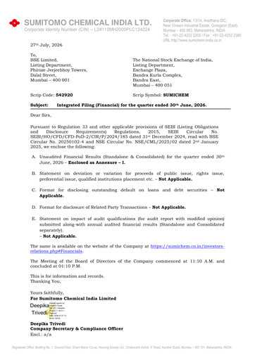 Thumbnail Sumitomo Chemical
 India Quarterly Report 2026-q1