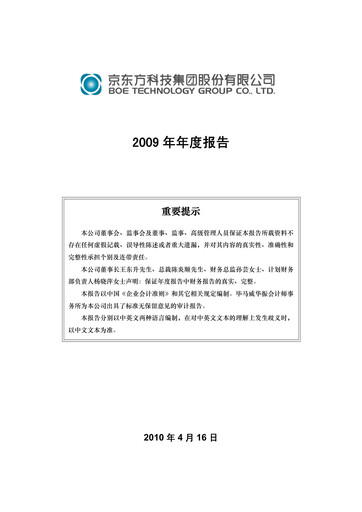 Thumbnail BOE Technology Annual Report 2009