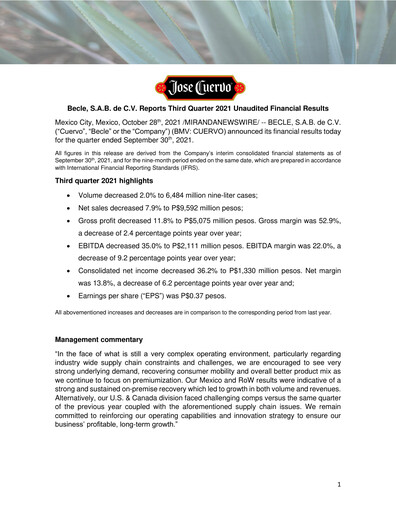 Thumbnail Becle Quarterly Report 2021-q3