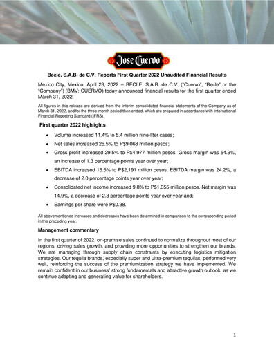 Thumbnail Becle Quarterly Report 2022-q1