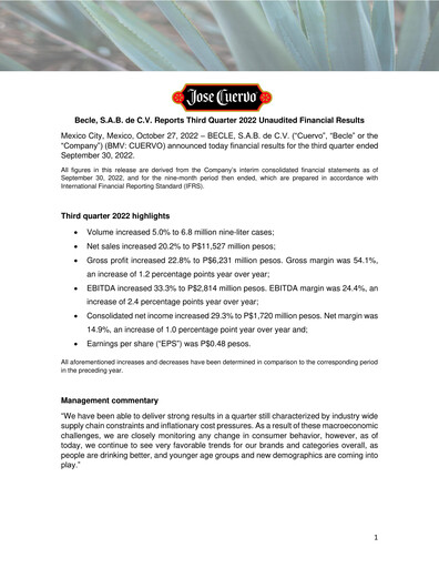 Thumbnail Becle Quarterly Report 2022-q3