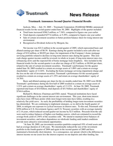 Thumbnail Trustmark Quarterly Report 2005-q2