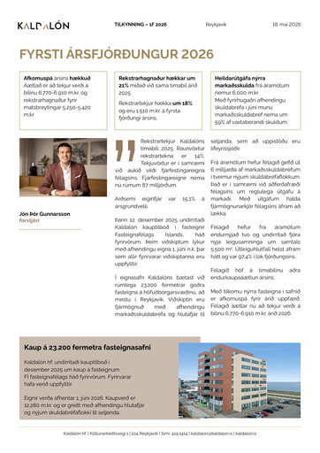 Thumbnail Kaldalón Quarterly Report 2026-q1