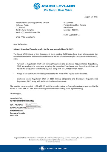 Thumbnail Ashok Leyland
 Quarterly Report 2026-q1
