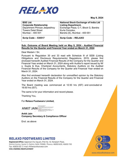 Thumbnail Relaxo Footwear Financial Statement 2023-2024
