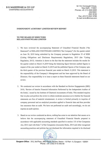 Thumbnail Relaxo Footwear Quarterly Report 2019-q1
