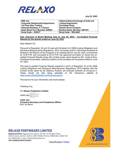 Thumbnail Relaxo Footwear Quarterly Report 2023-q1